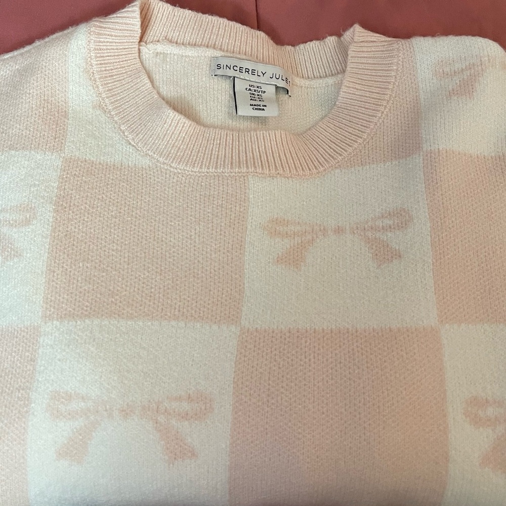 Sincerely Jules Pink and White Crew Neck Sweater